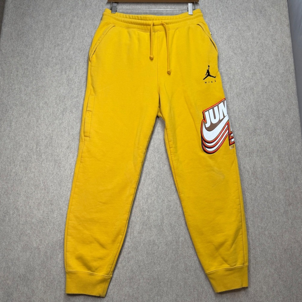 Jordan Mens Yellow Fleece Jumpman Graphic Sweatpants Medium Sporty Athleisure